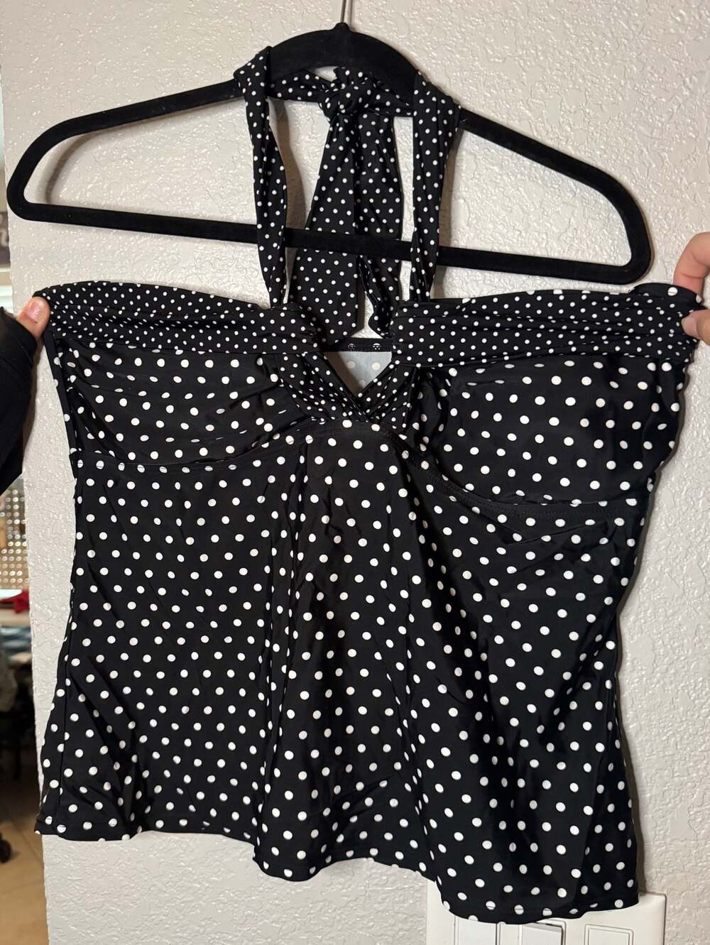 St. John's Bay Black and White Polka Dot Halter Tankini Swim Top